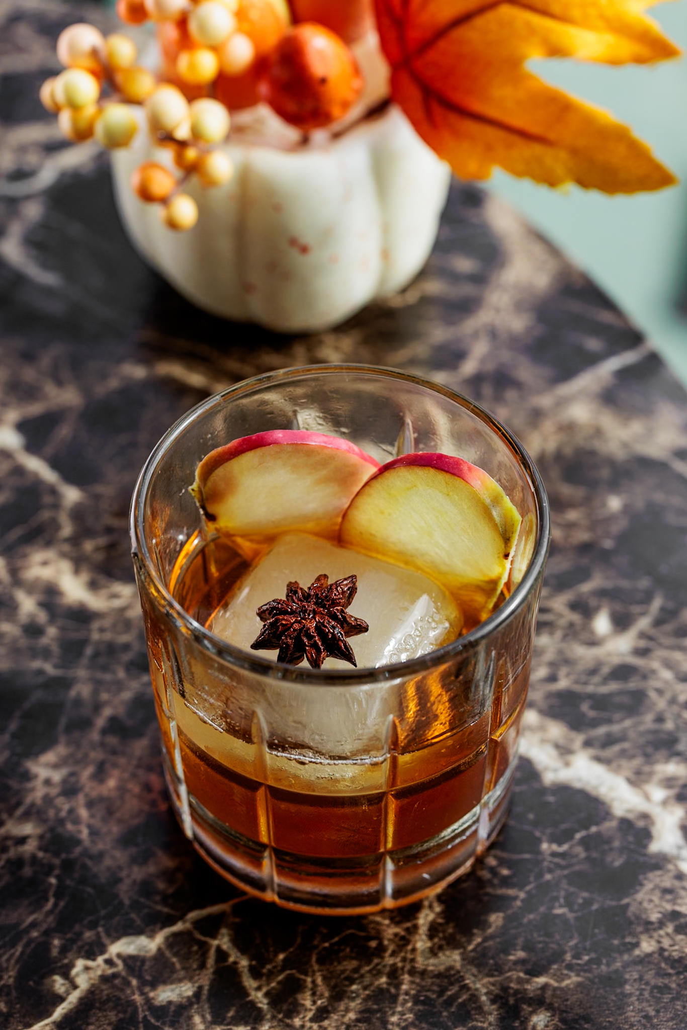 Golden hour Apple Cinnamon infused tequila All spice dram Orange bitters